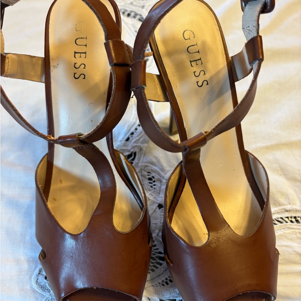 Guess Women's Sandals Black/ Brown Platform Heels Stiletto Size 8M